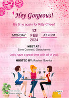 Kitty Party invitation card for ladies in english language with party doodle, dancing ball as minimalistic theme design 3775