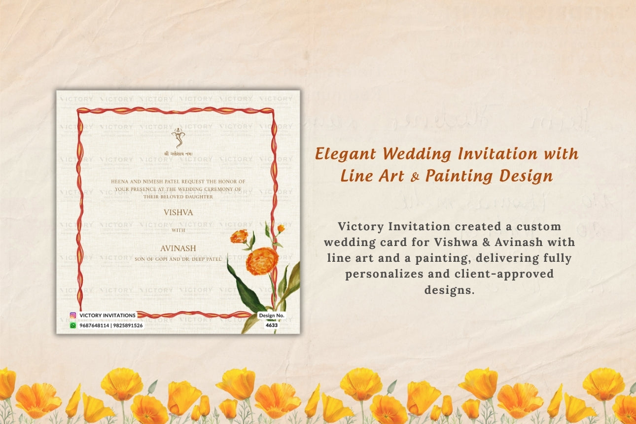 Elegant Wedding Invitation with Line Art & Painting Design