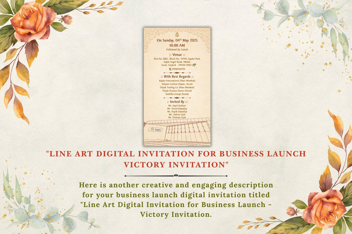 Line Art Digital Invitation for Business Launch – Victory Invitation
