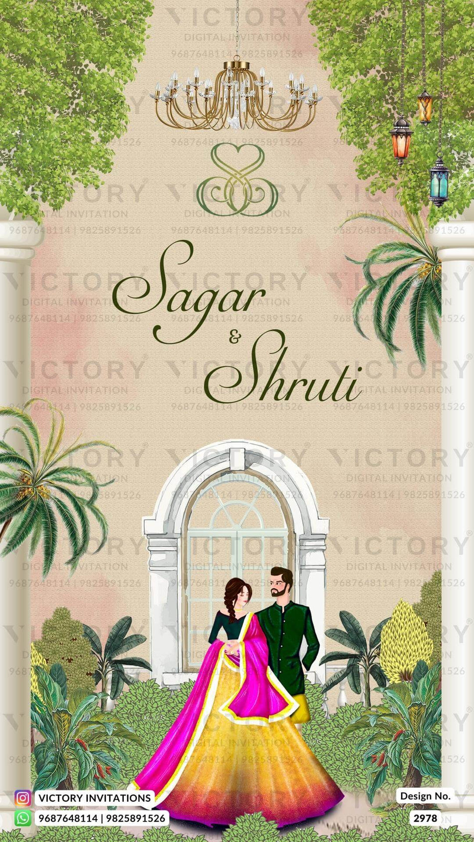 Save the Date card in english language with couple doodle as traditional theme design 2978