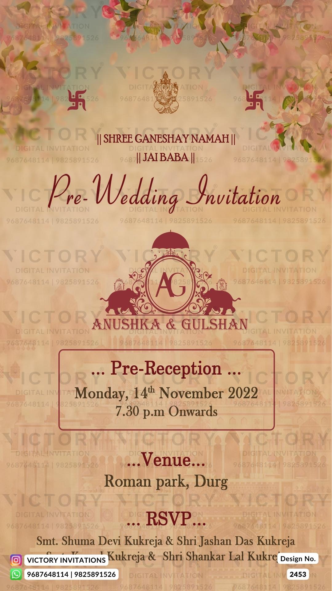 Wedding ceremony invitation card of hindu punjabi sikh family in English language with Vintage theme design 2453