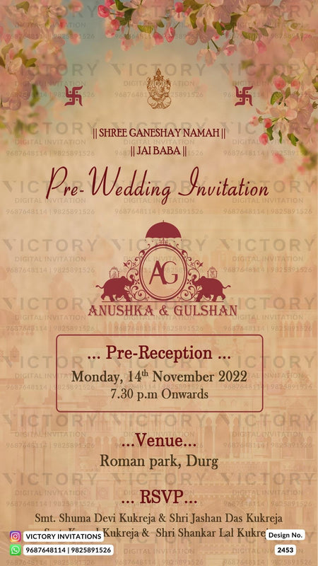 Wedding ceremony invitation card of hindu punjabi sikh family in English language with Vintage theme design 2453