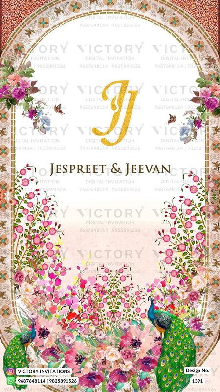 Wedding ceremony invitation card of hindu punjabi sikh family in English language with Traditional theme design 1391