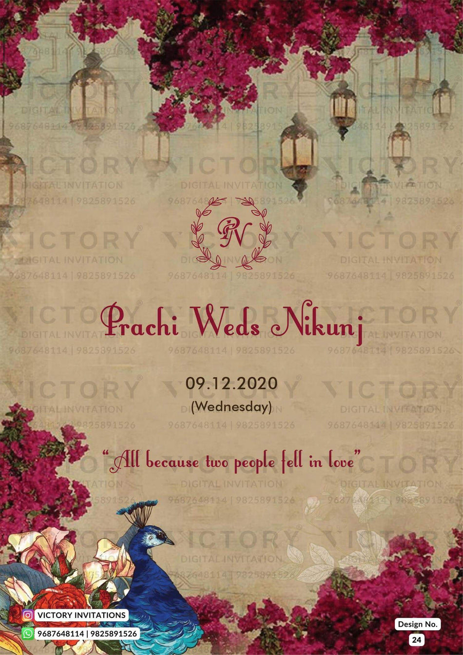 Wedding ceremony invitation card of hindu north indian family in English language with minimalistic theme design 24