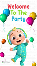 Birthday party invitation card for boy in english language with balloons as cocomelon theme design 1974