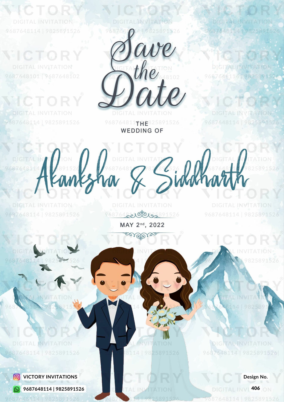Wedding ceremony invitation card of hindu north indian bhojpuri family in English language with mountain theme design 406