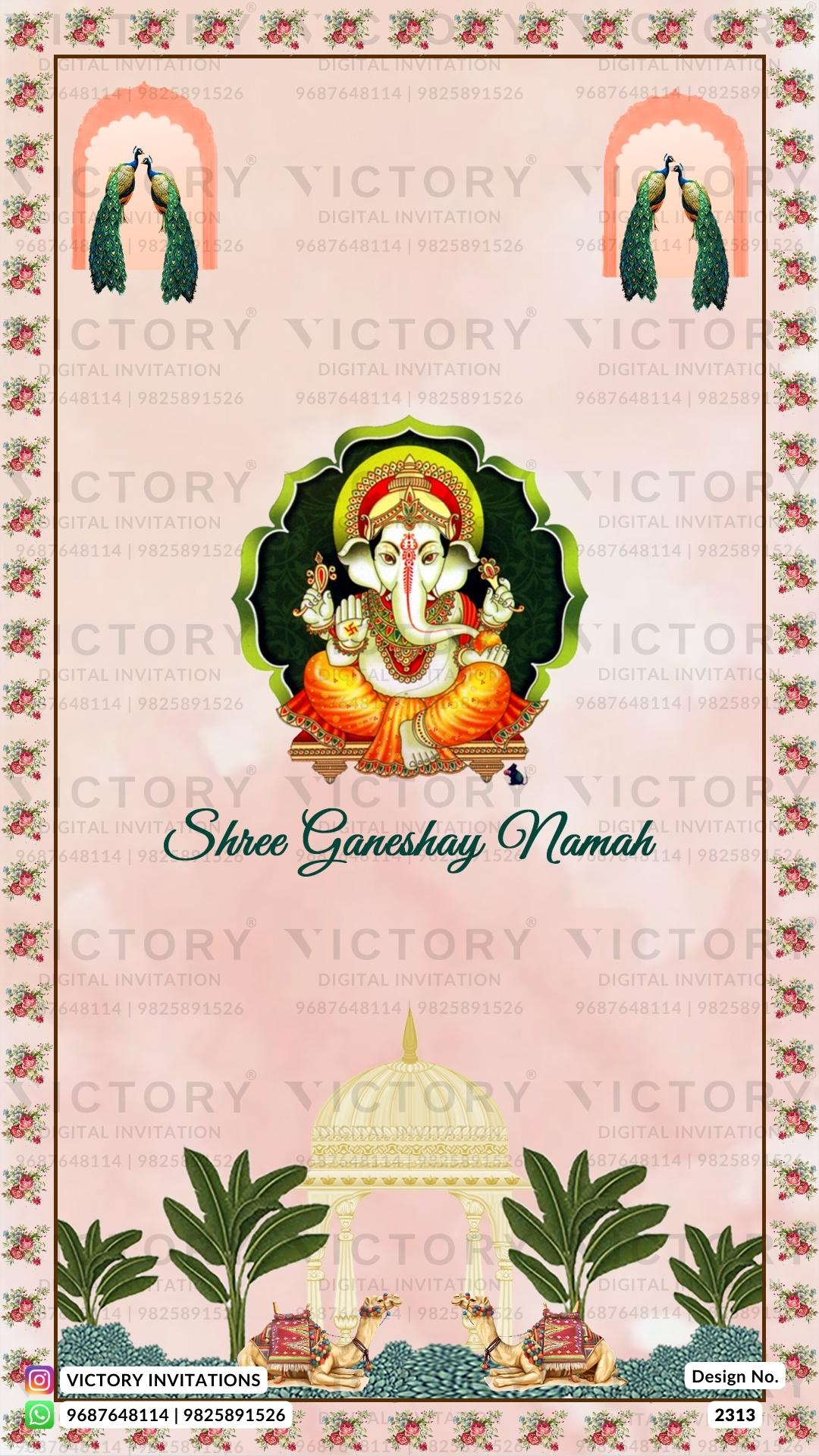 Wedding ceremony invitation card of hindu rajasthani marwari family in English language with Vintage theme design 2313