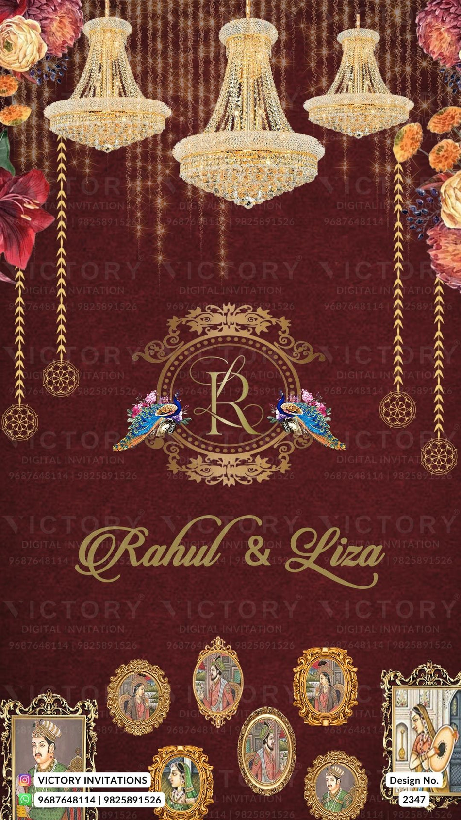 Wedding ceremony invitation card of hindu punjabi haryanvi family in English language with Royal theme design 2347