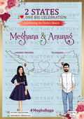 Modern couple caricature invitation card for wedding ceremony of hindu south indian telugu family in english language with Two state theme design 2152