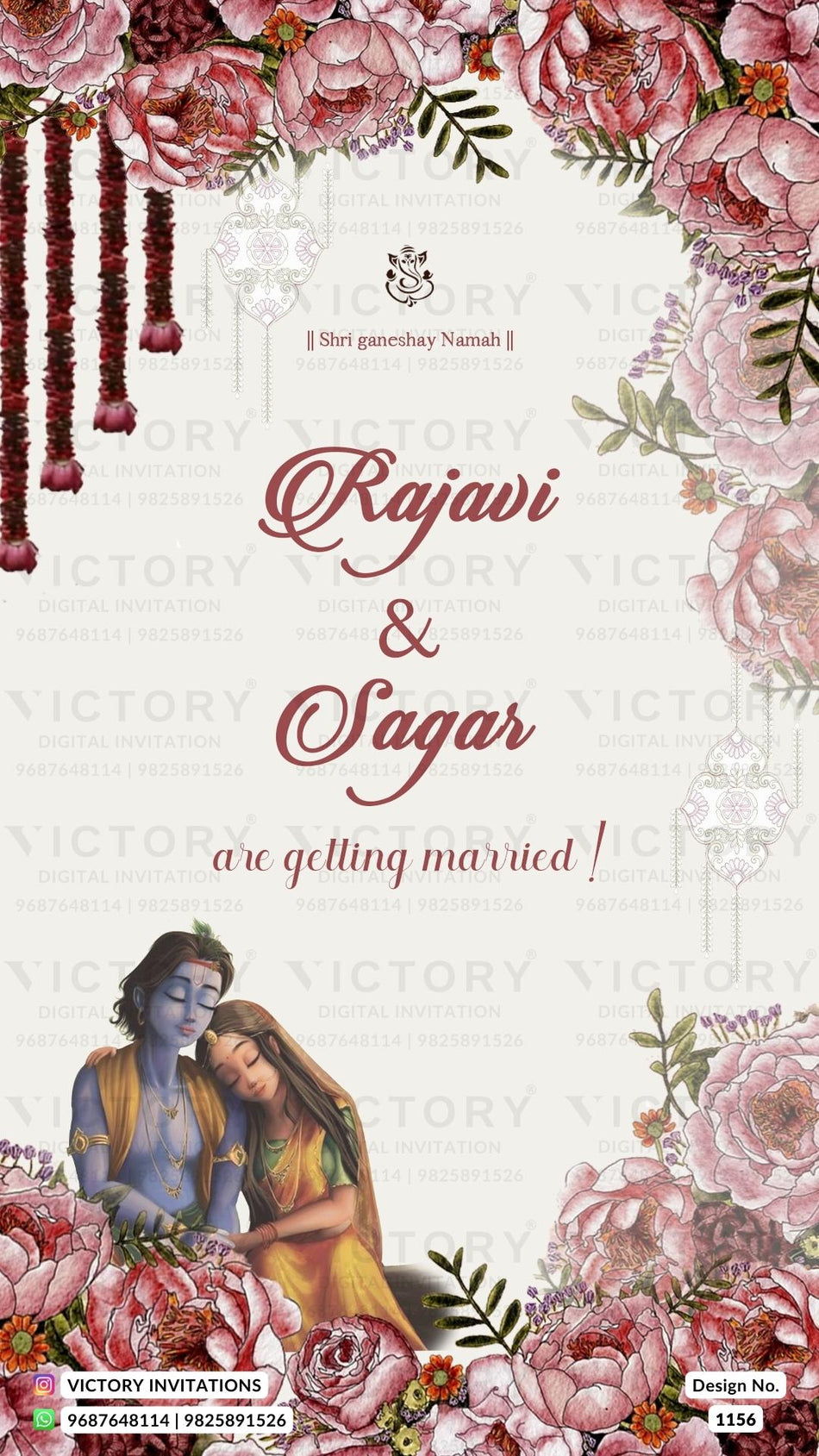 Wedding ceremony invitation card of hindu gujarati patel family in English language with floral and arch theme design 1156