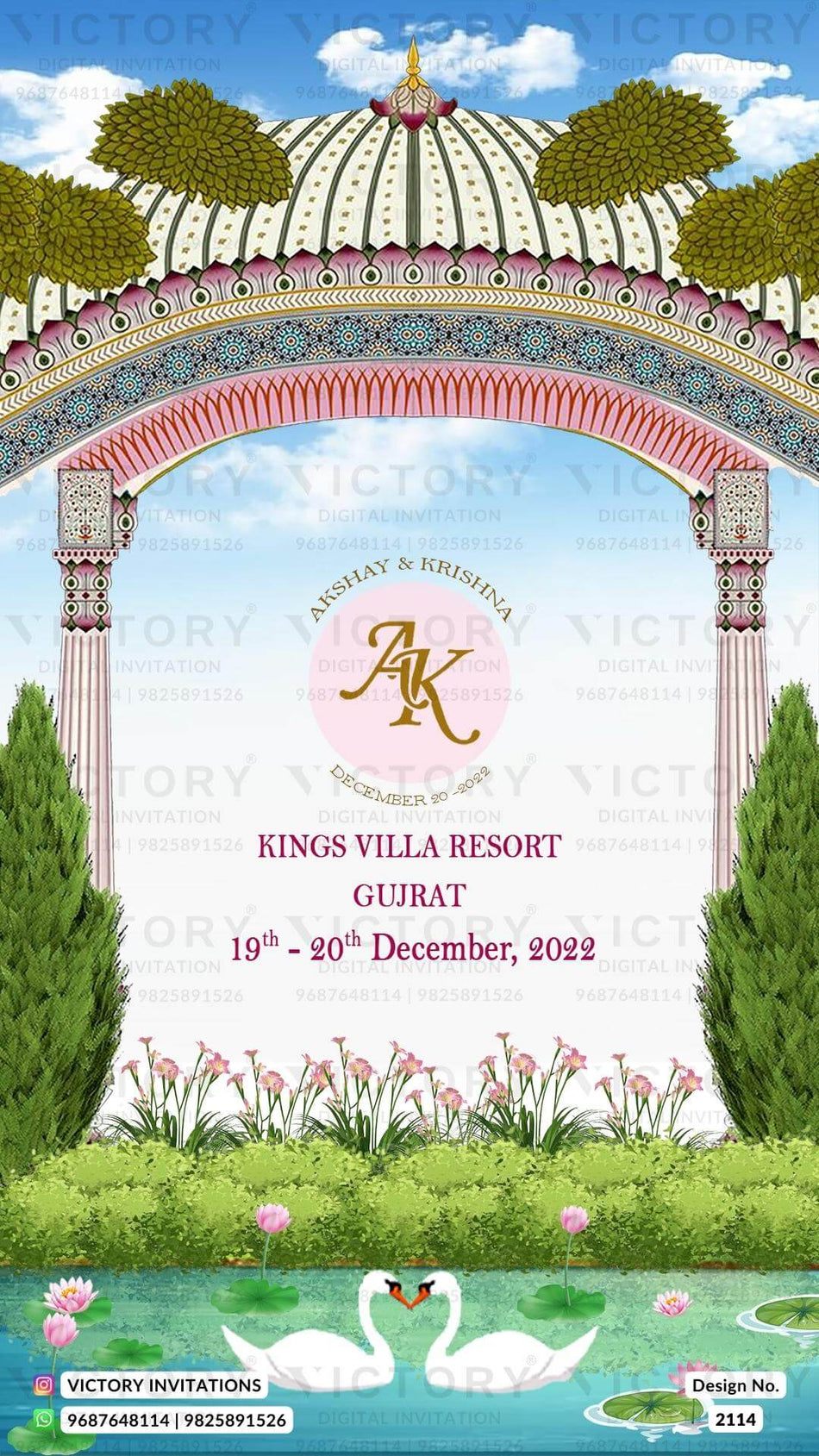 Wedding ceremony invitation card of hindu gujarati patel family in English language with Royal theme design 2114