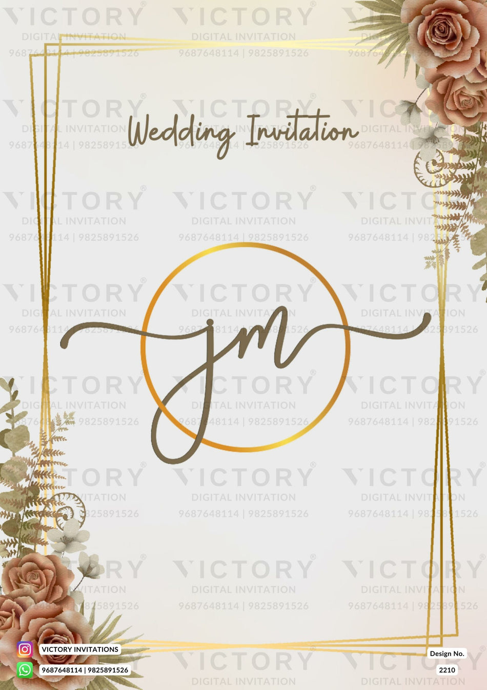Wedding ceremony invitation card of hindu maharashtrian marathi family in English language with floral theme design 2210