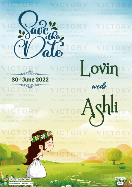 Wedding ceremony invitation card of hindu south indian malayali family in English language with garden theme design 1522