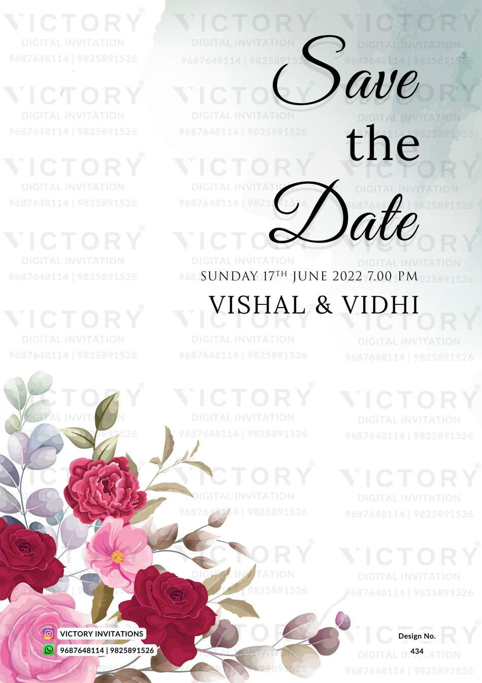 Wedding ceremony invitation card of hindu gujarati patel family in English language with floral theme design 434