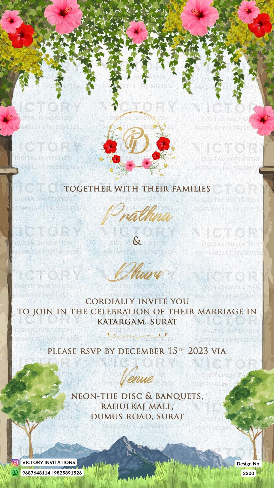 Wedding ceremony invitation card of hindu gujarati patel family in English language with Royal theme design 3300