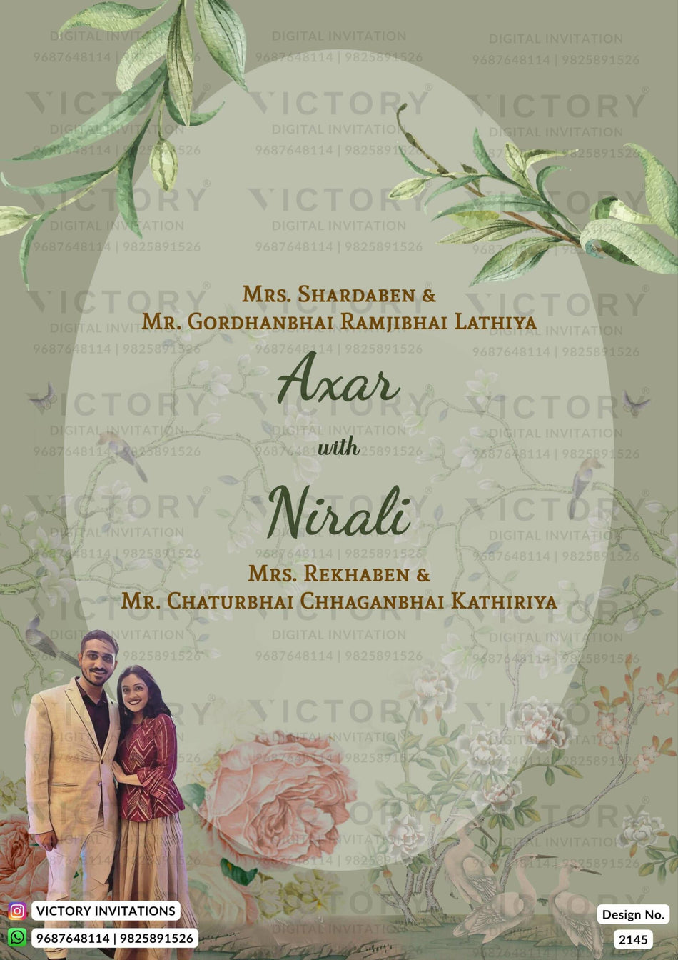 Wedding ceremony invitation card of hindu gujarati leuva family in English language with Vintage theme design 2145