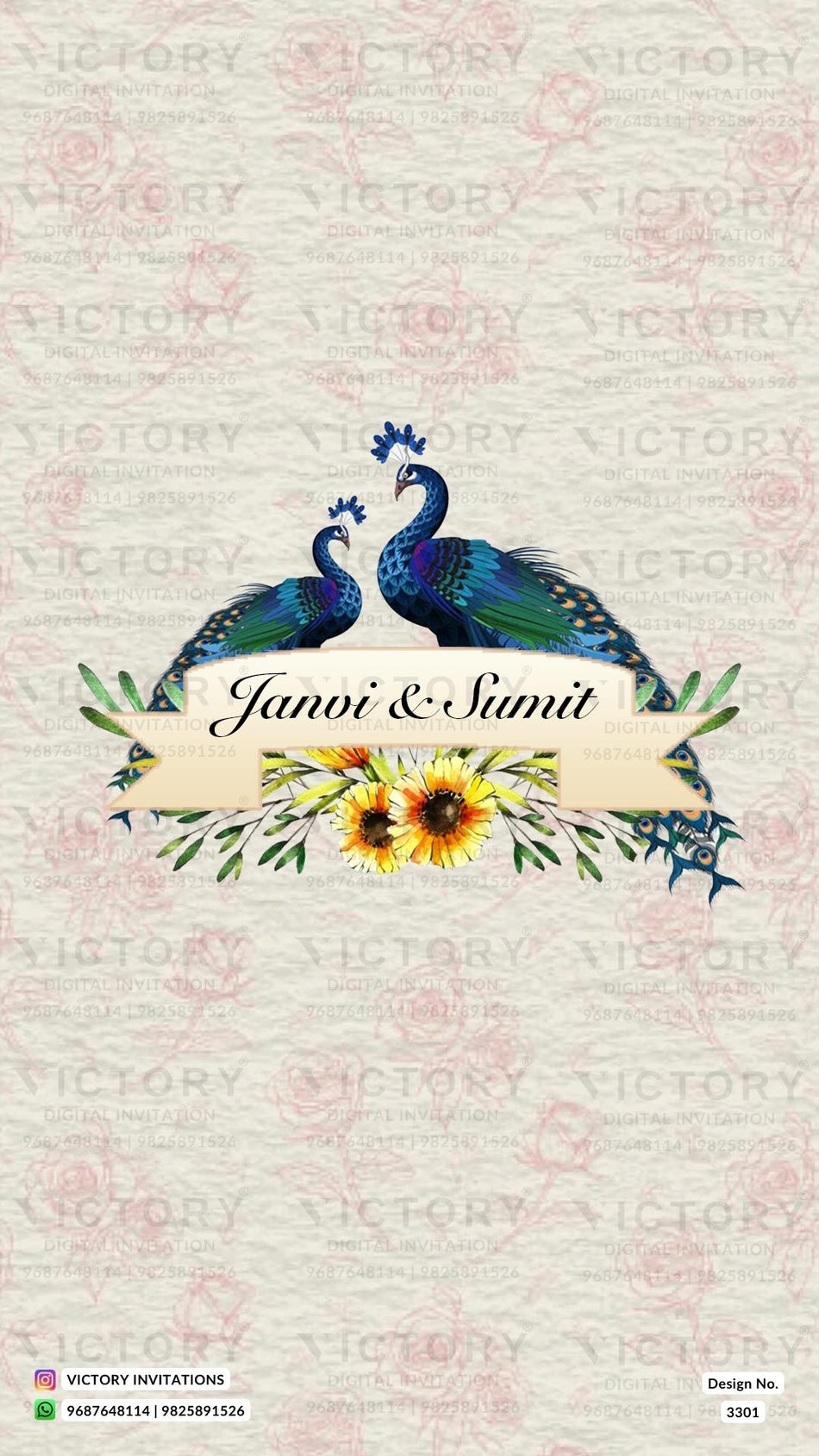 Wedding ceremony invitation card of hindu gujarati patel family in English language with Floral theme design 3301