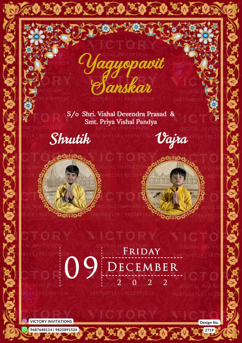Wedding ceremony invitation card of hindu maharashtrian marathi family in English language with Traditional theme design 2719