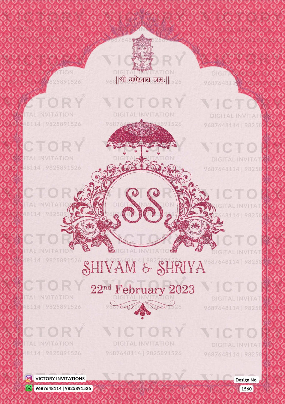 Wedding ceremony invitation card of hindu maharashtrian marathi family in English language with asthetic floral theme design 1560