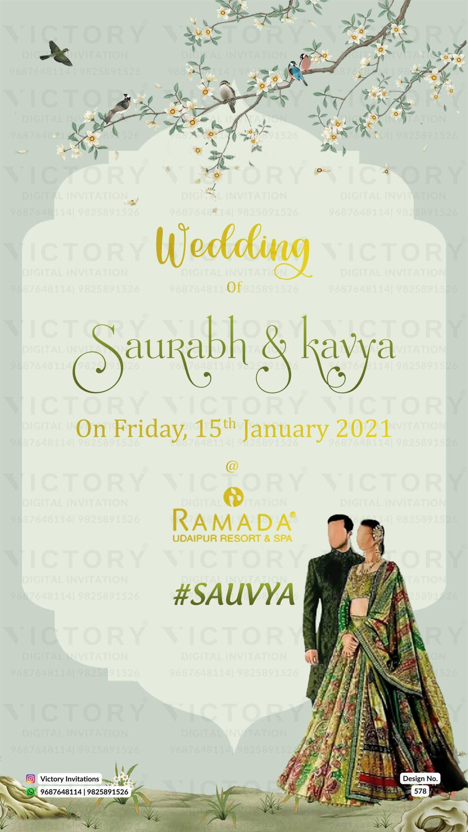Wedding ceremony invitation card of hindu rajasthani rajput family in English language with traditional theme design 578