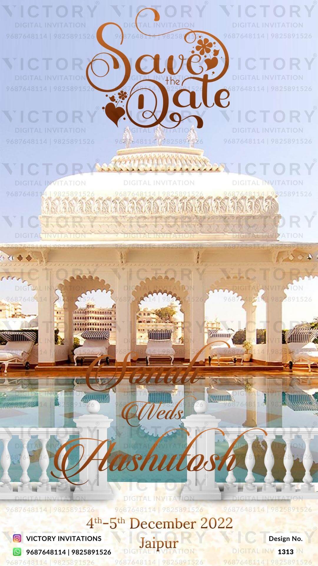 Save the Date card in english language with royal theme design 1313