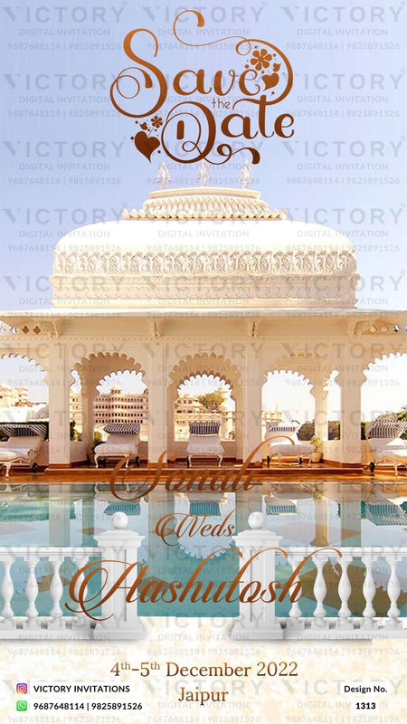 Save the Date card in english language with royal theme design 1313