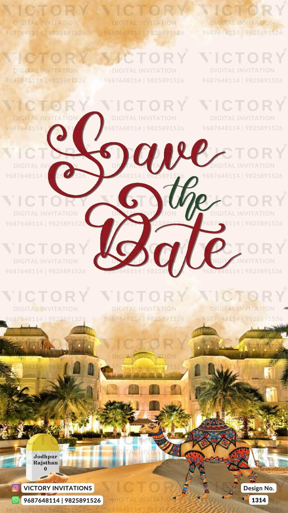 Save the Date card in english language with royal theme design 1314