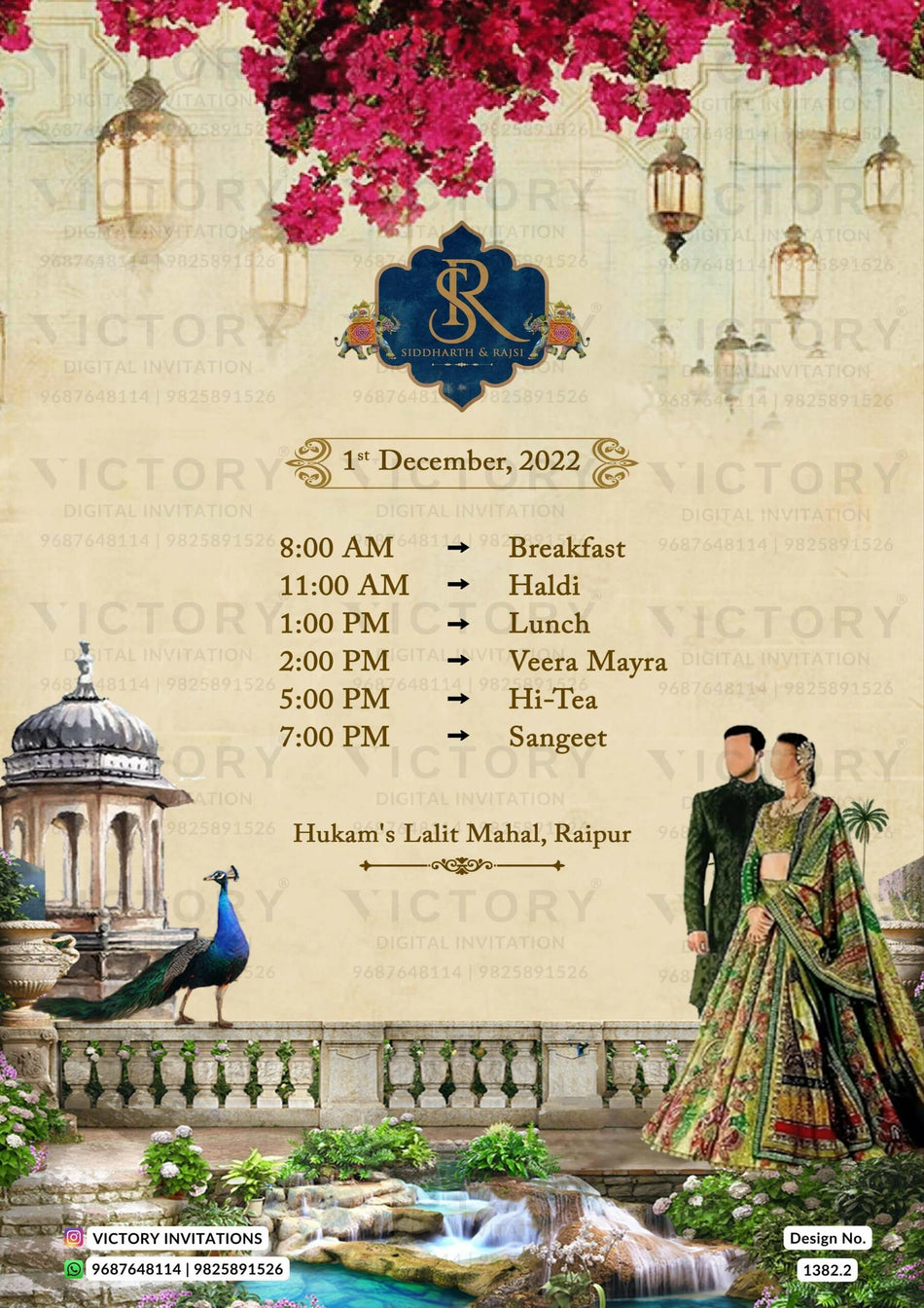 Wedding Timeline ceremony invitation card in english language with vintage theme design 1382
