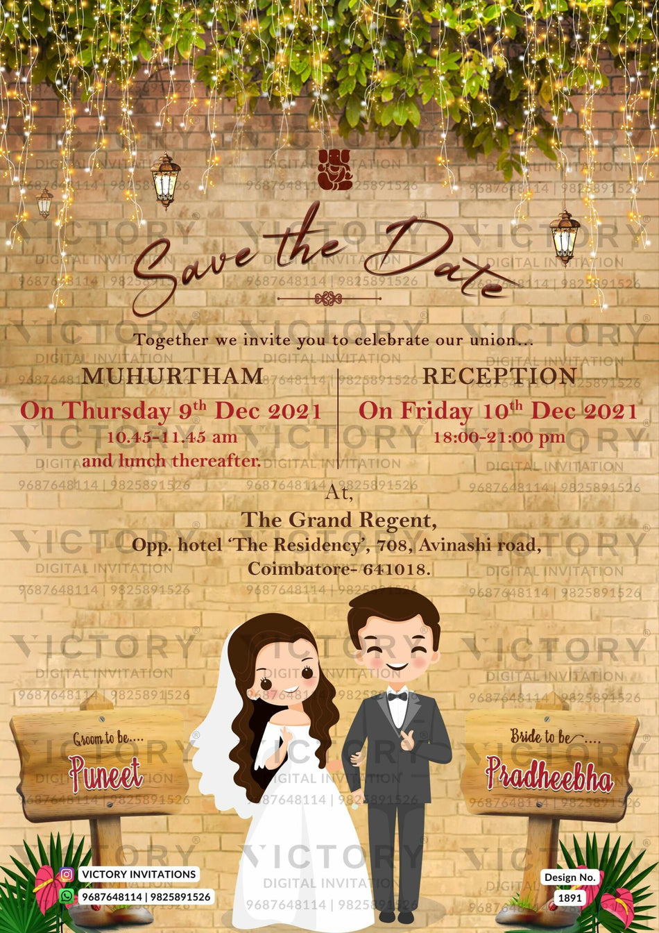 Wedding ceremony invitation card of hindu south indian tamil family in English language with minimalistic theme design 1891