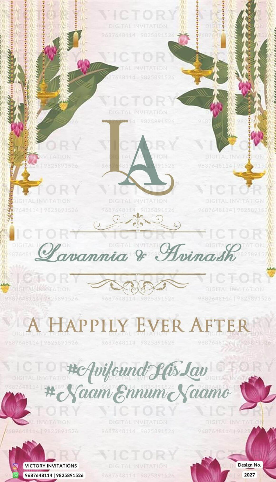 Engagement ceremony invitation card in english language with banana leaves, elephant as traditional theme design 2027