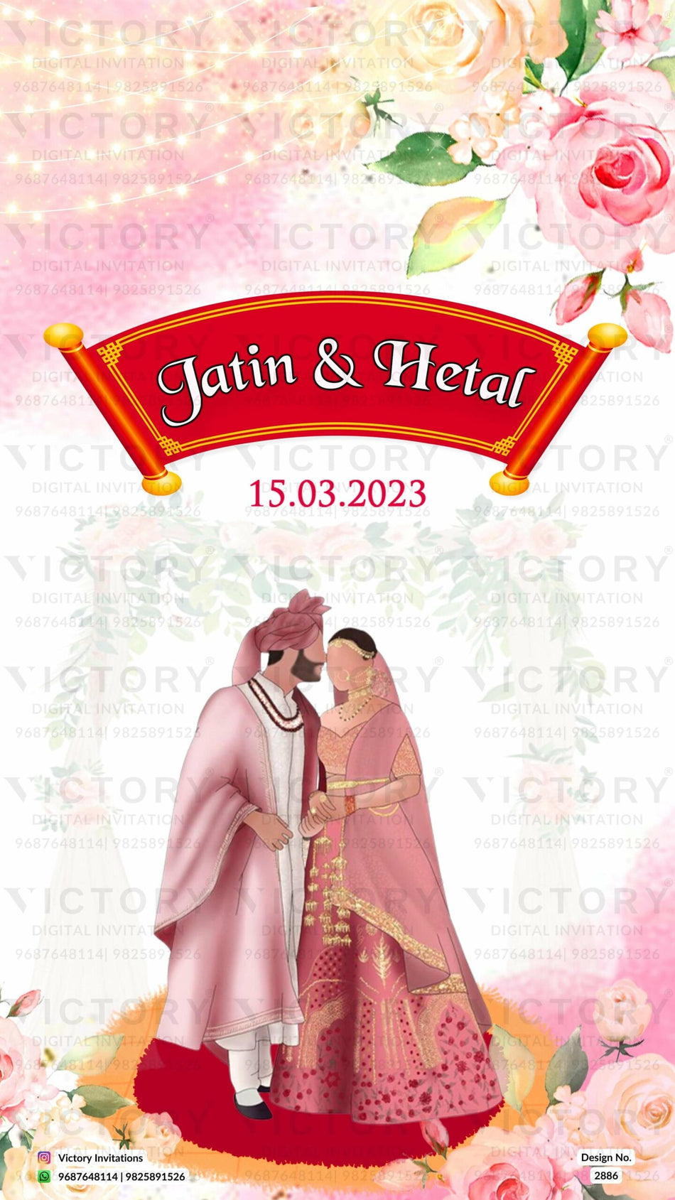 Wedding ceremony invitation card of hindu punjabi sikh family in English language with asthetic theme design 2886