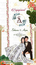 Adorable couple caricature invitation card for wedding ceremony of hindu western India marathi family in English language with Classic design 2965