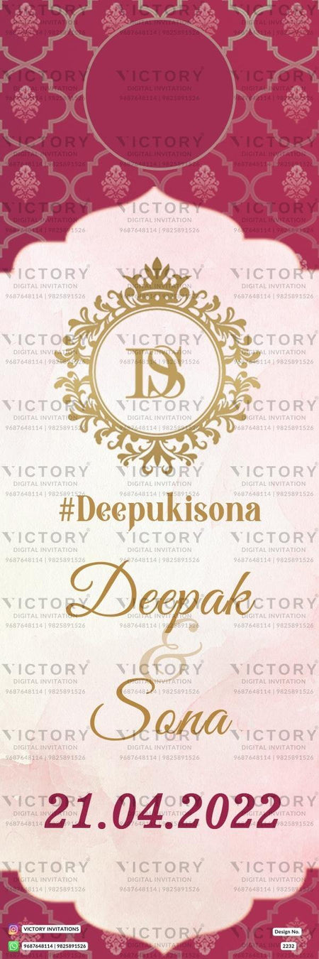 Room tag design for wedding ceremony in english language with couple logo as arch theme design 2232