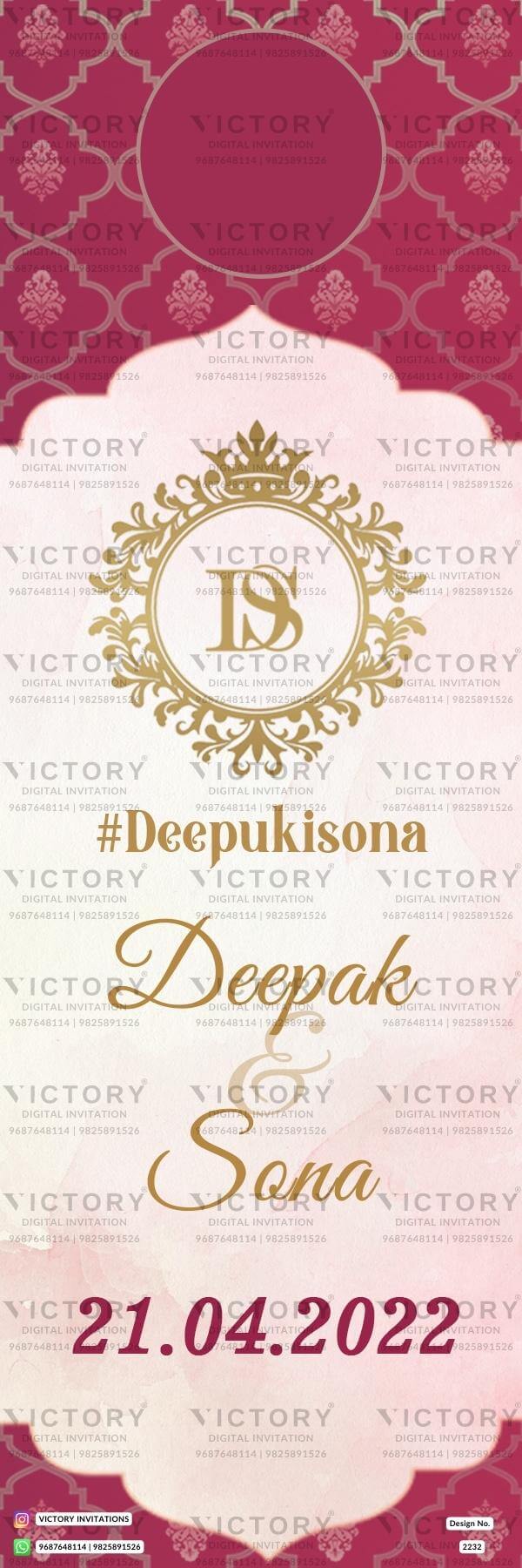 Room tag design for wedding ceremony in english language with couple logo as arch theme design 2232