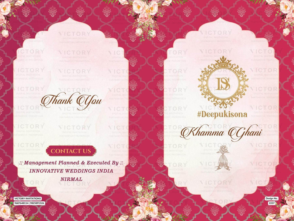 Key card design for wedding ceremony in english language with flowers as arch theme design 2237