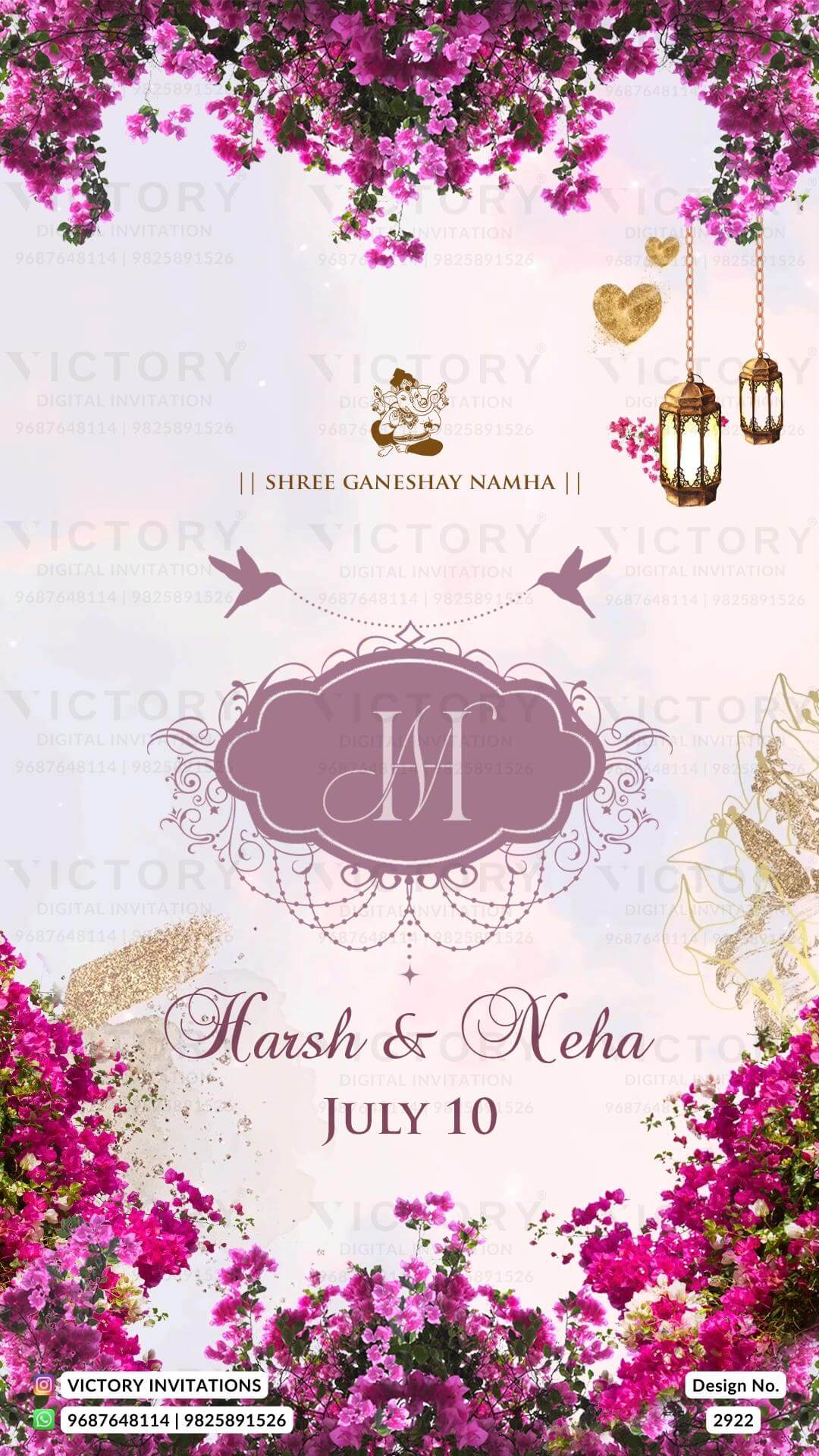 Sangeet Sandhya Ceremony invitation card in english language with couple logo, glitter as artistic leaves theme design 2922