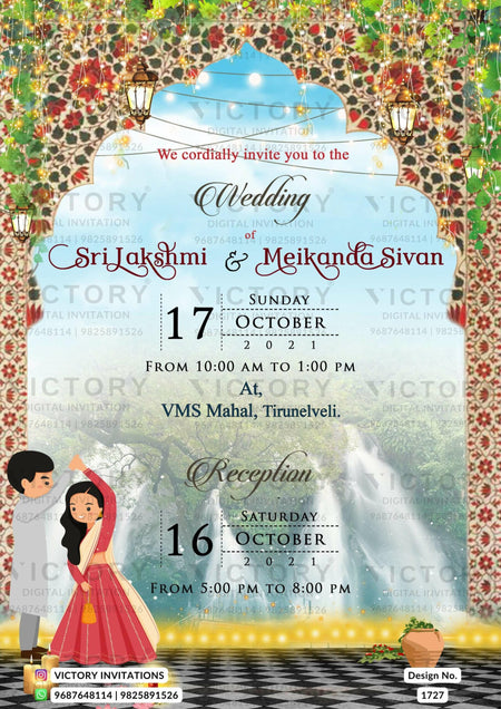 Wedding ceremony invitation card of hindu south indian tamil family in English language with minimalistic theme design 1727