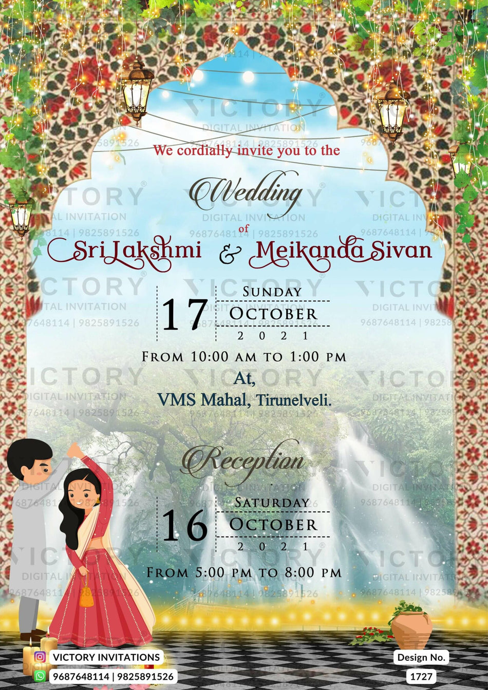Wedding ceremony invitation card of hindu south indian tamil family in English language with minimalistic theme design 1727