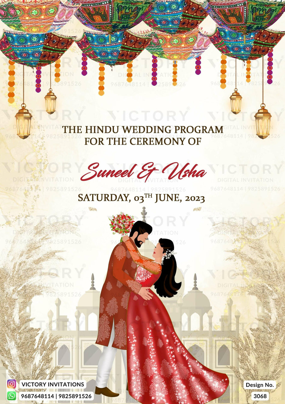 Save the Date card in english language with couple doodle as traditional theme design 3068