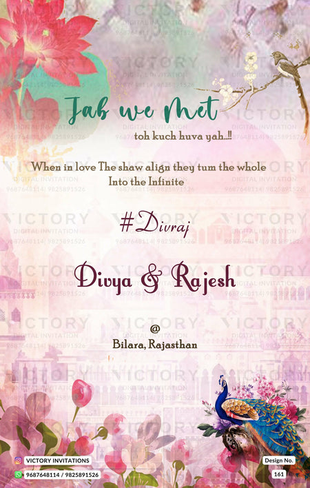 Wedding ceremony invitation card of hindu rajasthani rajput family in English language with artistic flowers theme design 161