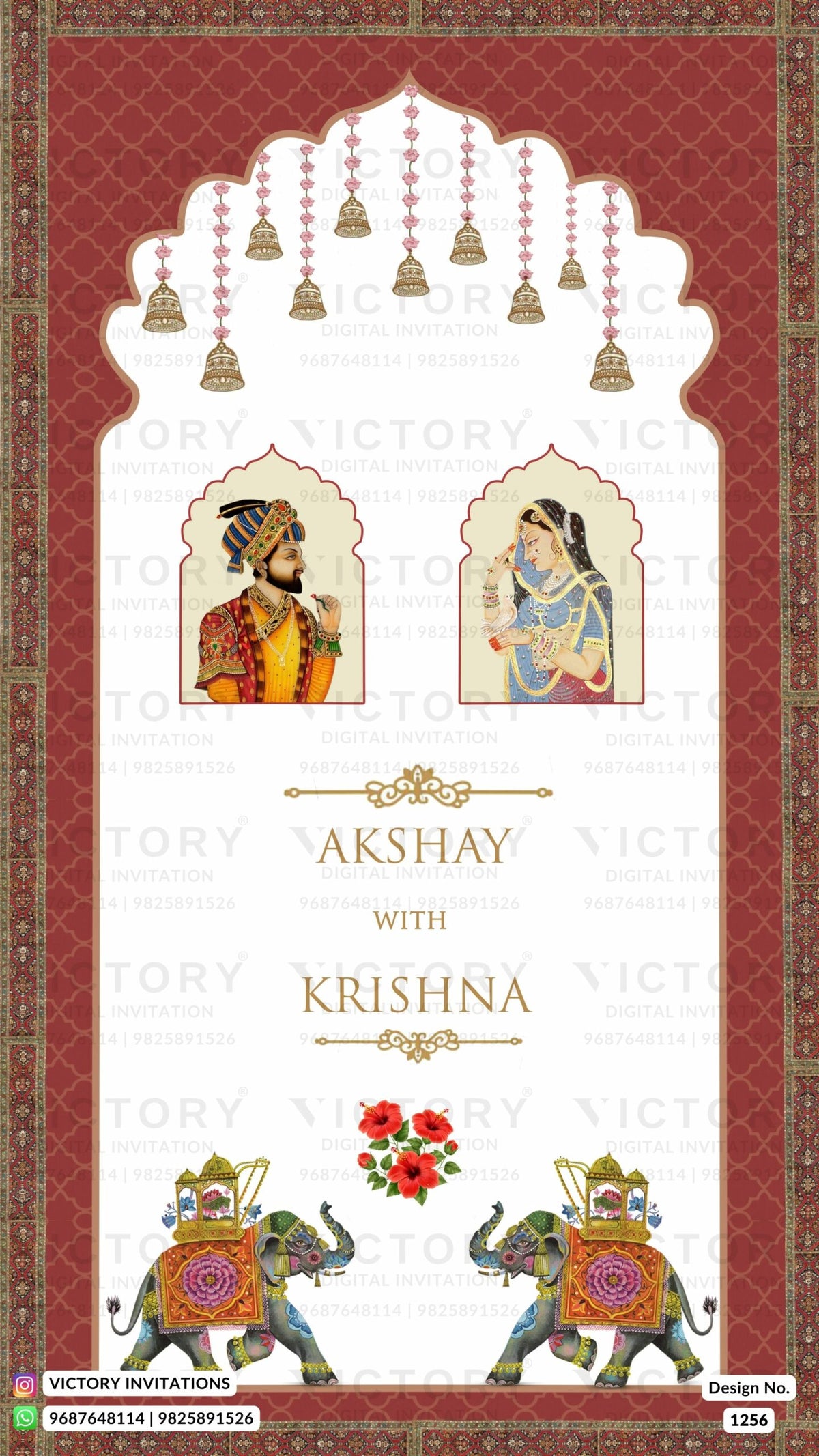 Wedding ceremony invitation card of hindu gujarati leuva family in English language with Arch theme design 1256