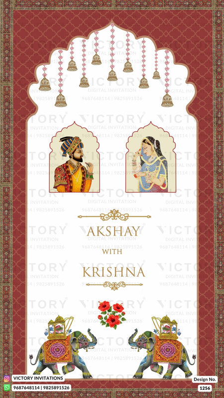 Wedding ceremony invitation card of hindu gujarati leuva family in English language with Arch theme design 1256