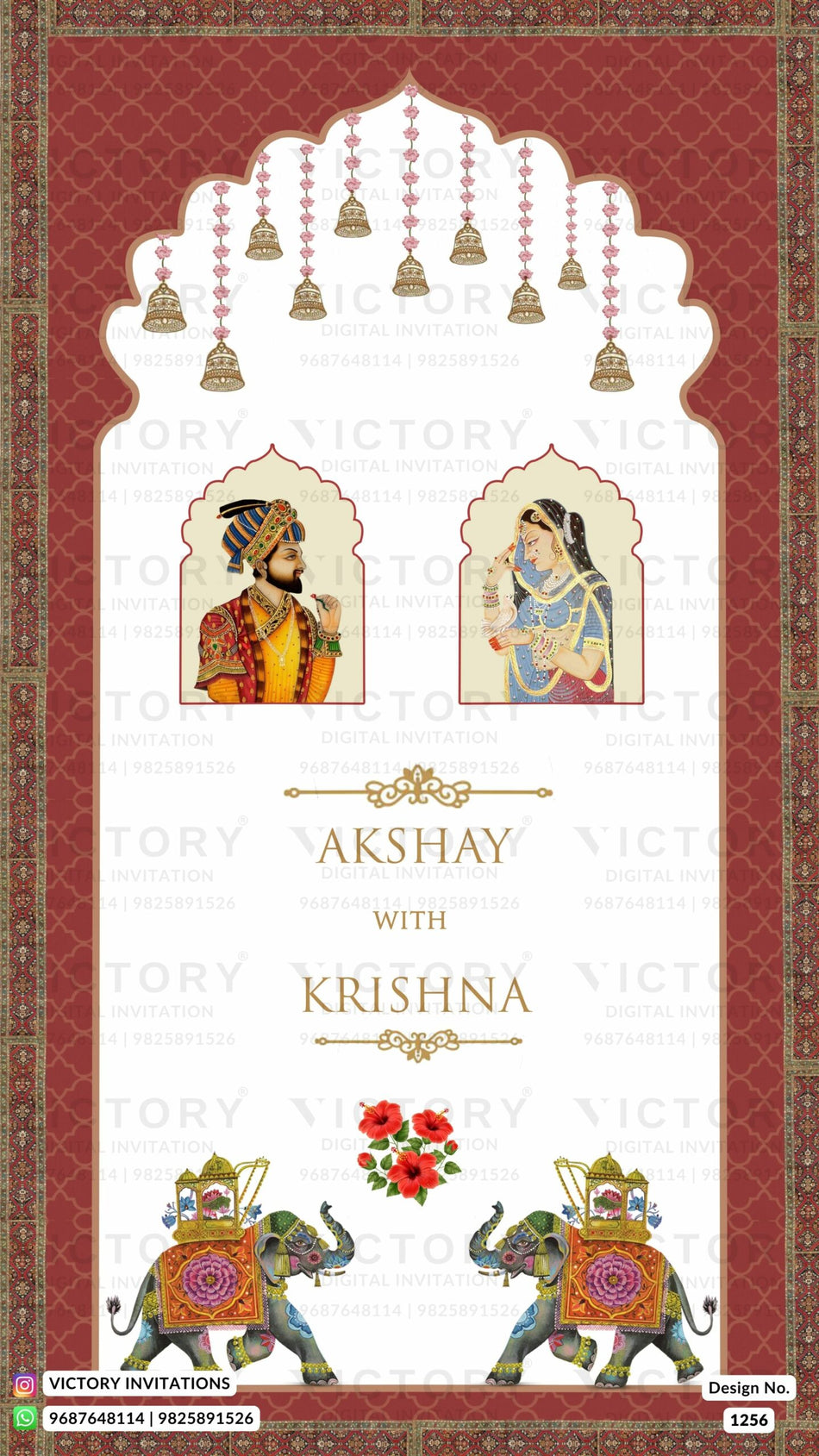 Wedding ceremony invitation card of hindu gujarati leuva family in English language with Arch theme design 1256