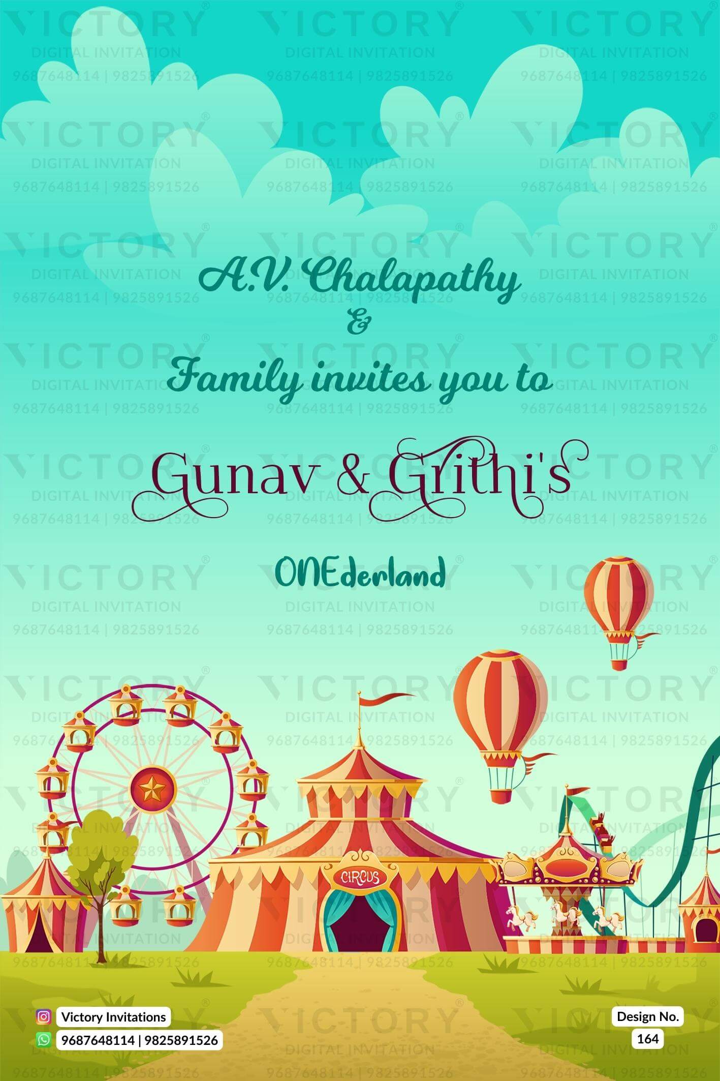 Birthday party invitation card in English language with carnival theme design 164