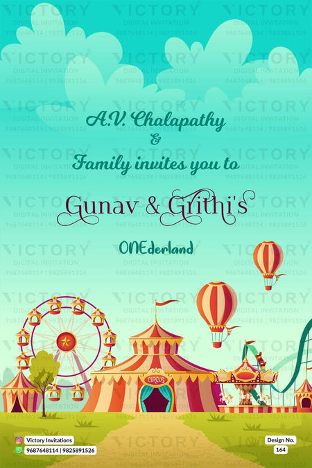 Birthday party invitation card in English language with carnival theme design 164