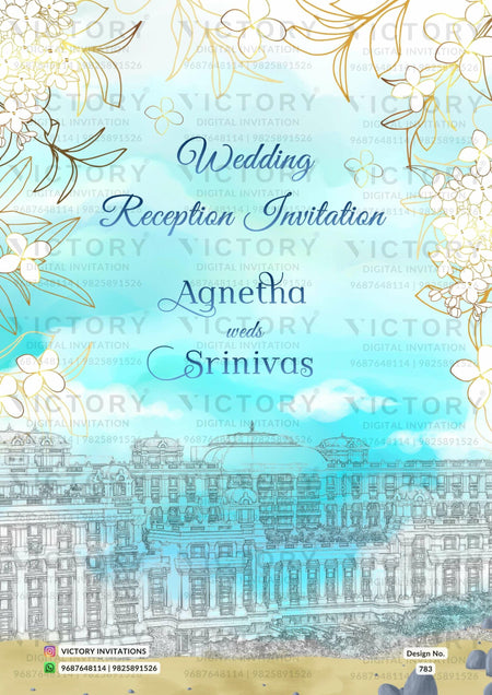 Wedding ceremony invitation card of hindu south indian tamil family in English language with beach theme design 783