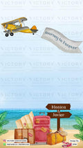 stylish couple caricature invitation card for Save the Date in English language with beach theme design 2744