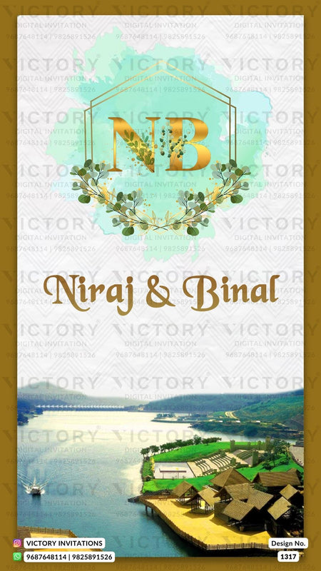 Save the Date card in english language with romantic theme design 1317