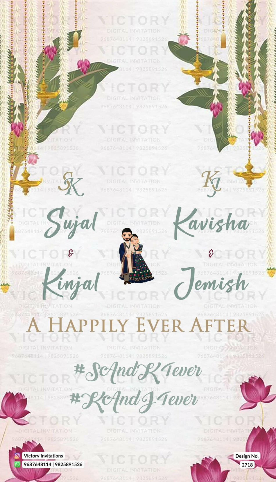 Wedding ceremony invitation card of hindu gujarati patel family in English language with Traditional theme design 2718