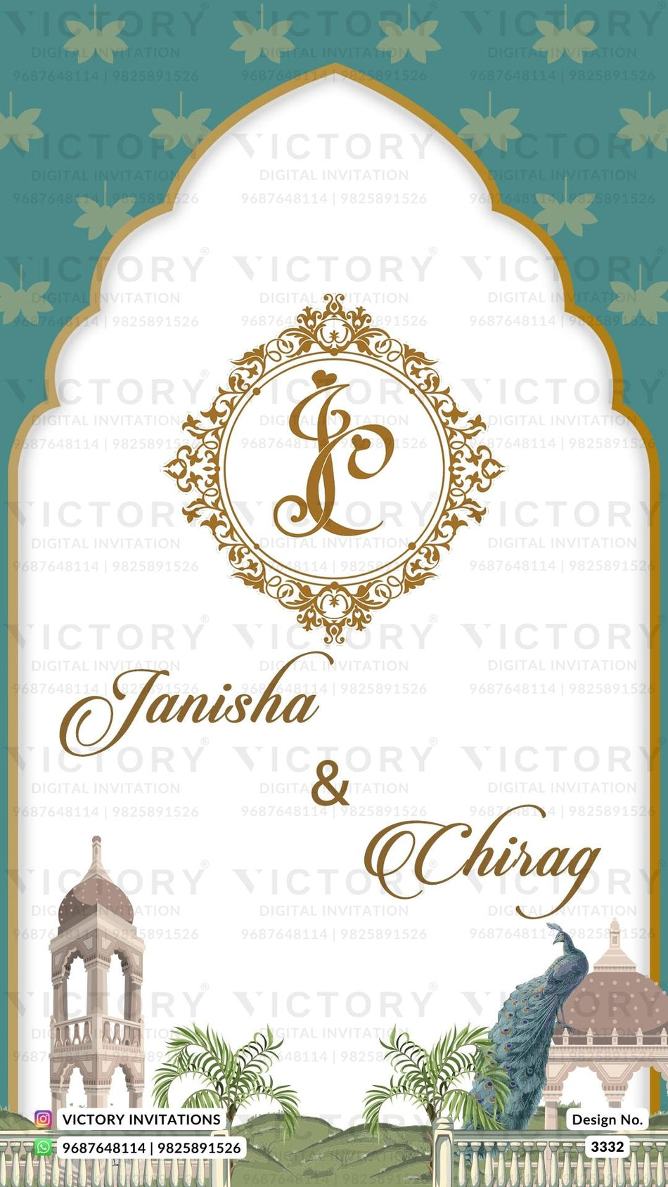 Wedding ceremony invitation card of hindu gujarati patel family in Gujarati language with arch theme design 3332